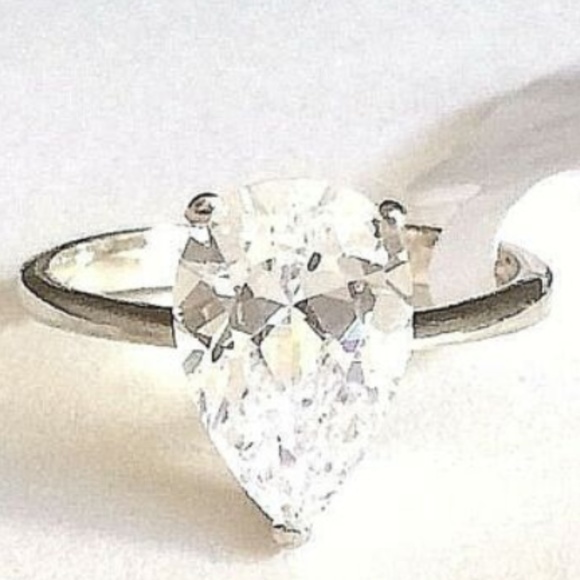Sterling Silver Pear Cut Ring Size 7 9 10 Solitaire Engagement CubicZirconia 925 - Picture 3 of 8